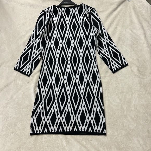 Stilettos Women's Black/White Polyester V-Neck LongSleeve Knee Length Dress L - Picture 4 of 4